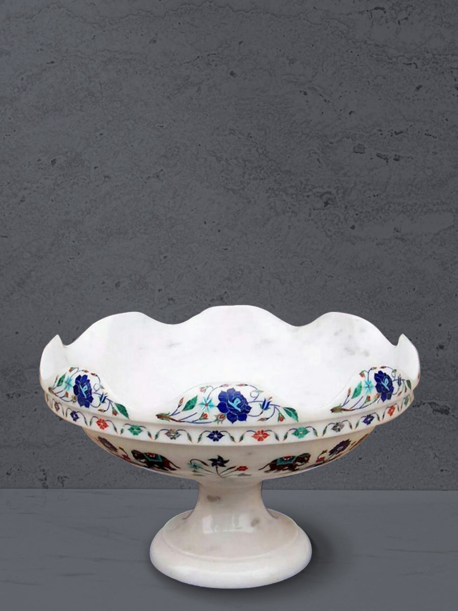 Shop Fruit Bowl in White Marble Inlay by Fammo Khan