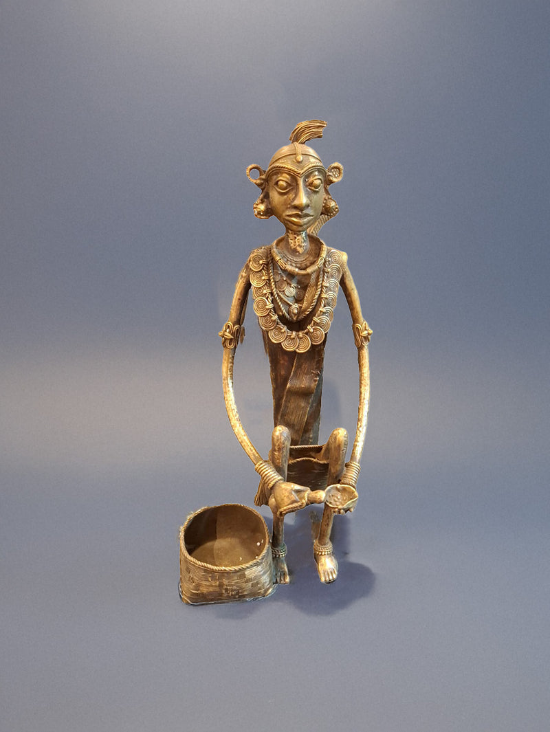 Buy Dhokra Tribal Hardworking Lady Sculpture at Best Price Online