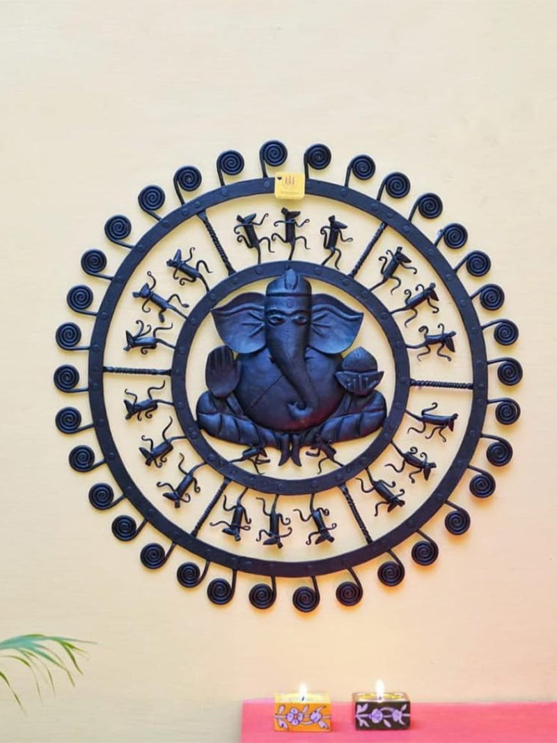 Lord Ganesha wall hanging: Bastar Iron Craft by Sameep Vishwakarma