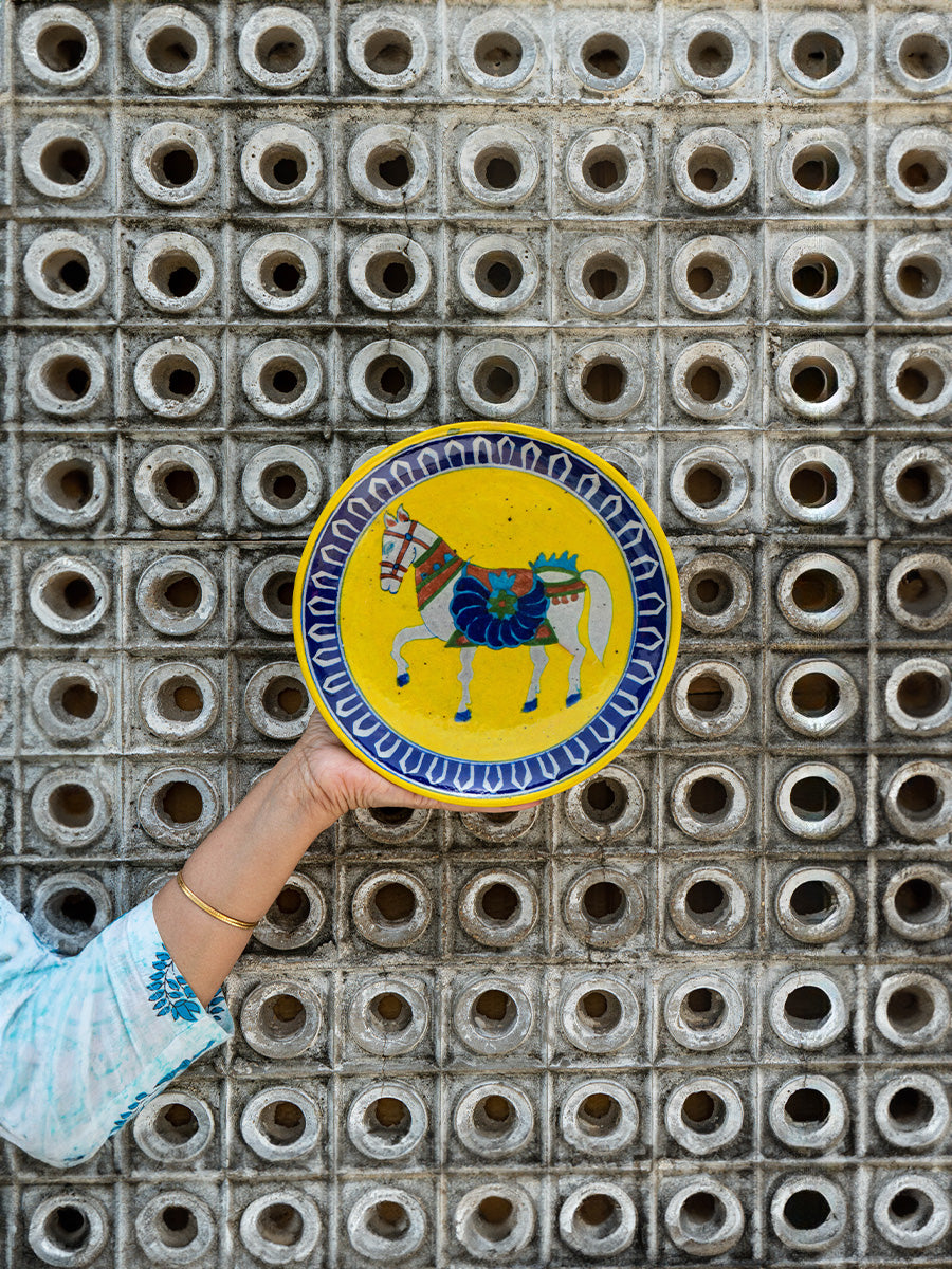 Horse Wall Plate Blue Pottery for Sale