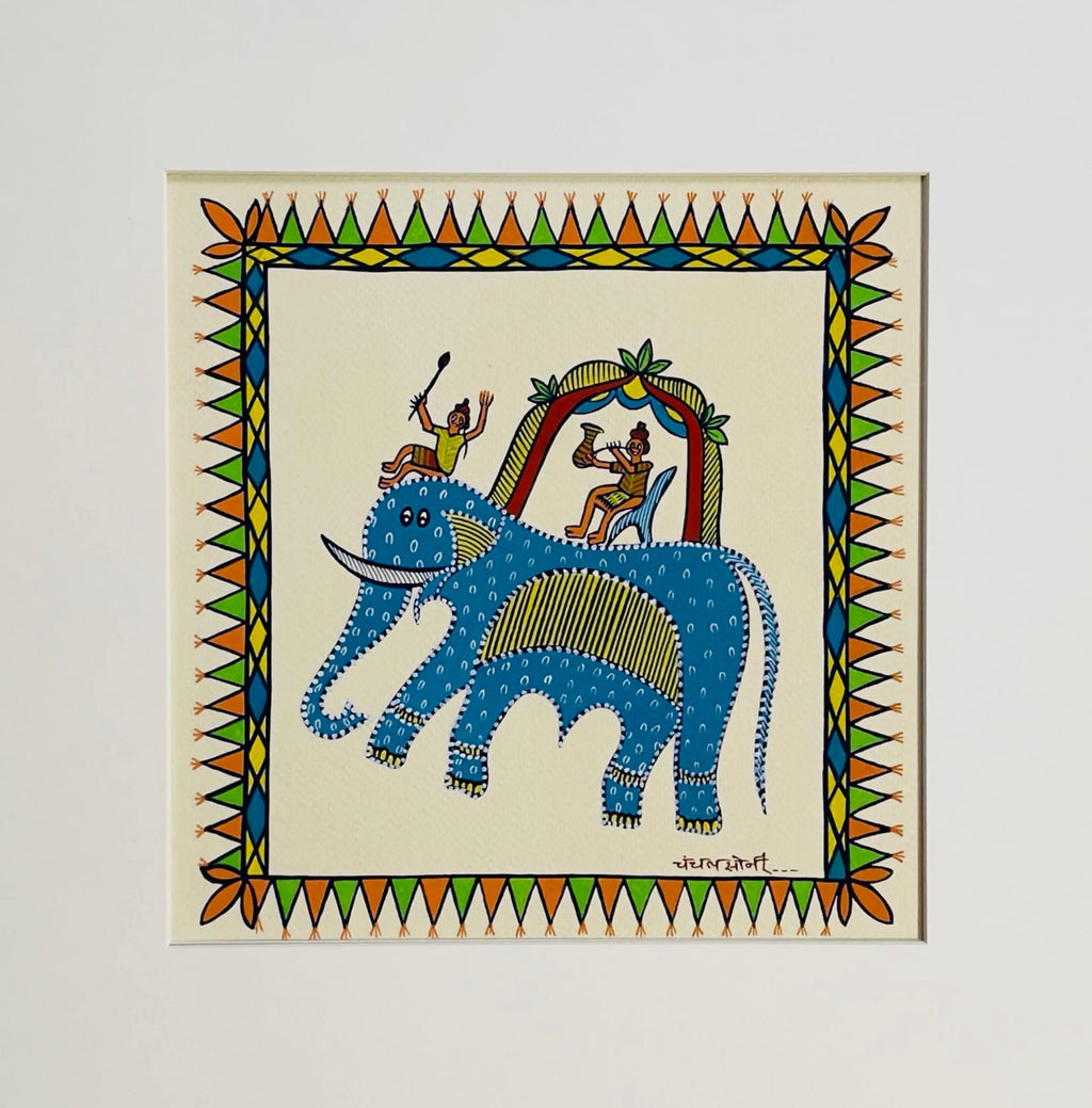 Raja Bhoj Riding Elephant In Pithora Art by Chanchal Soni Thumbnail