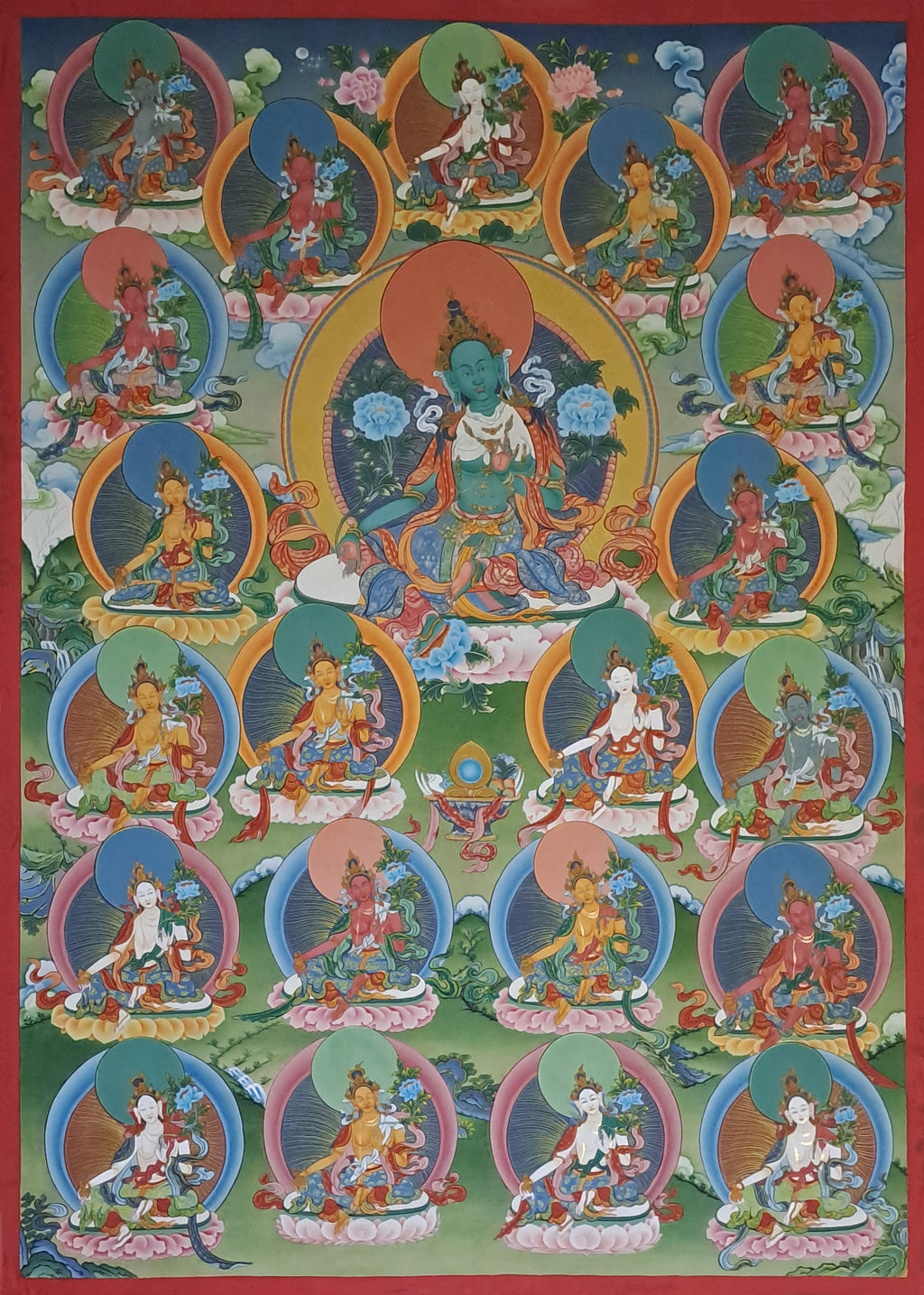 The Twenty-One Taras in Thangka painting by Krishna Tashi Palmo Thumbnail