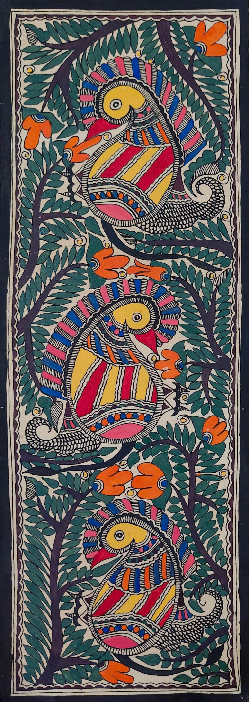 Peacock in Madhubani by Ambika Devi Thumbnail