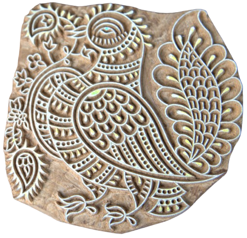 A Graceful Peacock with Foliage in Wooden Kalamkari Blocks by K. Gangadhar Thumbnail