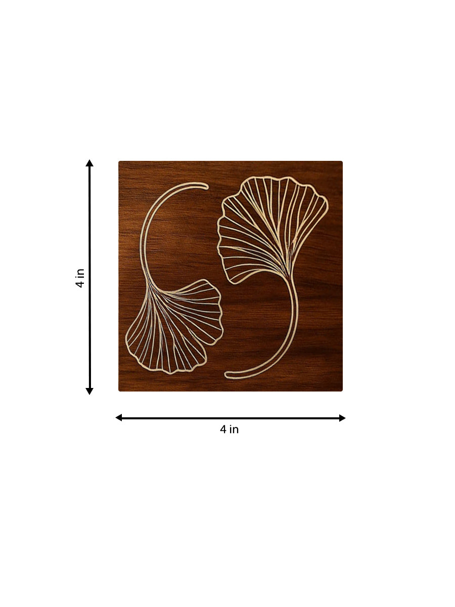 Brass Tarkashi Coaster: Leaves on Sheesham Wood (set of 5) by Gaurav Shakya Thumbnail