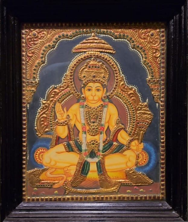 Lord Hanuman: The Wise Monkey God ,  Antique Tanjore Thumbnail