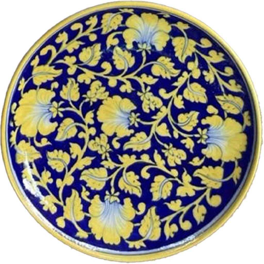 Nature in Bloom: Flowers and Vines in Blue Pottery Plate by Garima Saini Thumbnail