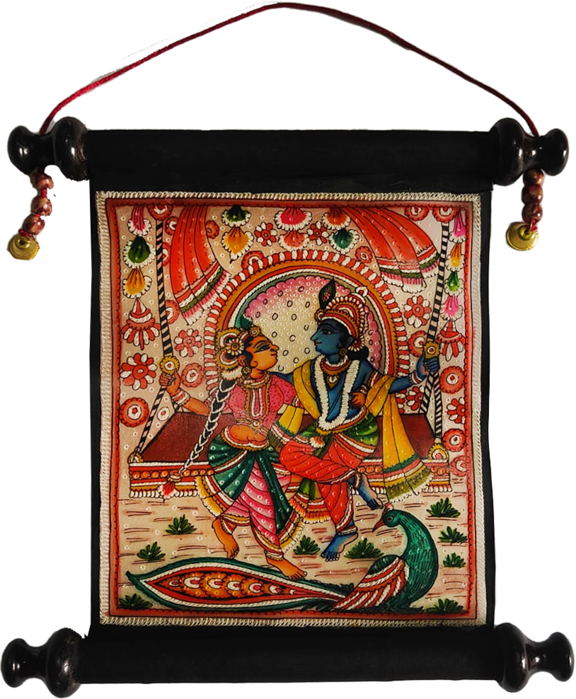 Radha Krishna Jhulan Leela – Foldable Tholu Bommalata Scroll Wall Panel by Sindhe Siva Thumbnail