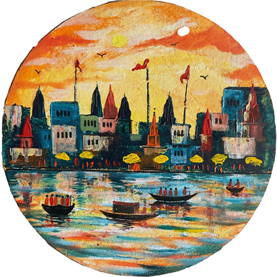 The Majestic Land of Devotion: Banaras Ghat in Acrylic by Ashish Kumar Mishra Thumbnail