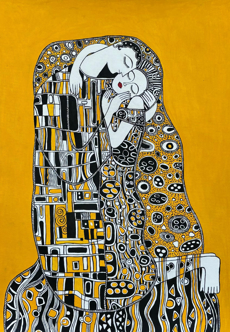 The Warm Embrace:  A Reinterpretation in Madhubani by Izhar Ansari Thumbnail