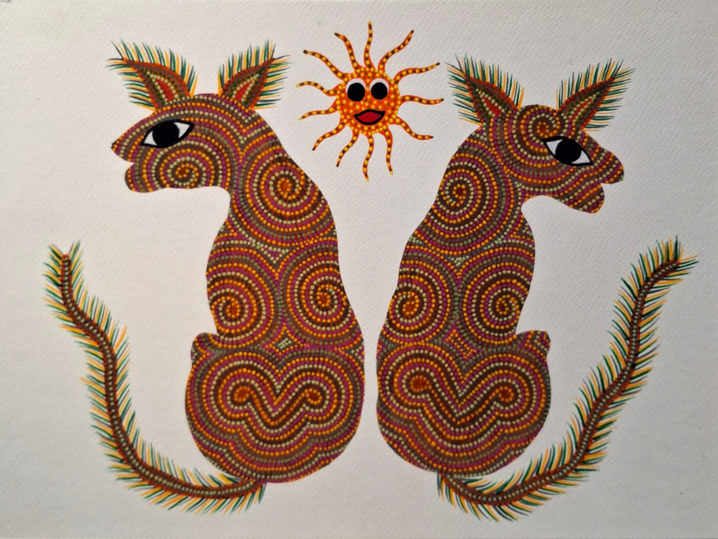 Tigers and sun in Bhil by Kamlesh Parmar Thumbnail