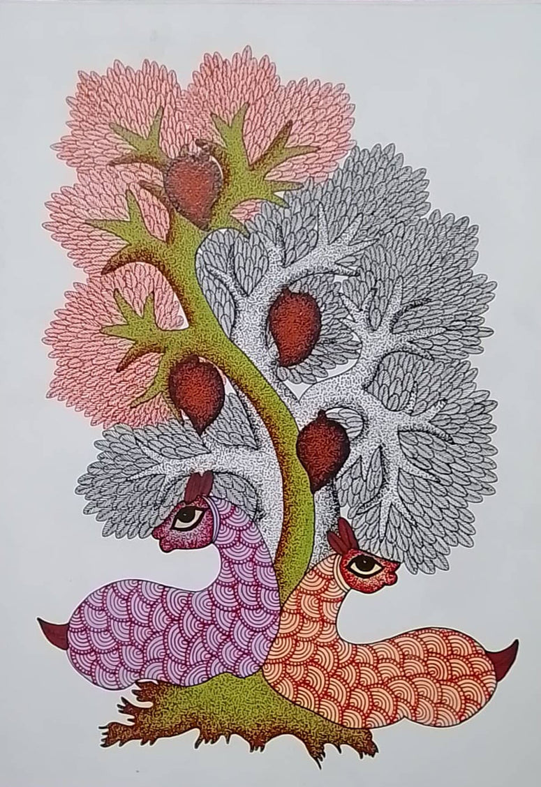 Tree and Deer in Gond by Manoj Tekam Thumbnail