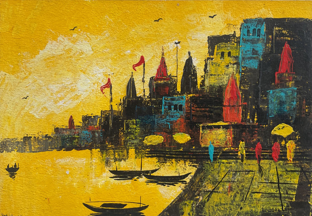 Varanasi Ghat painting in Acrylic painting by Ashish Kumar Mishra Thumbnail