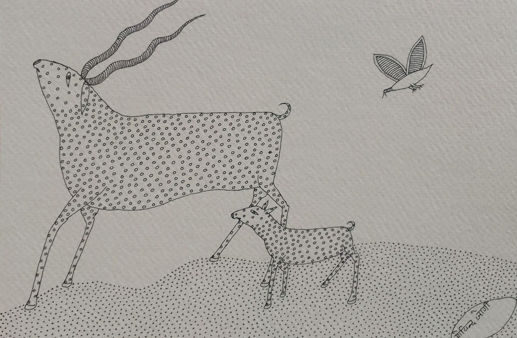 Deer and Fawn in Jogi Art by Govind Bhai Bharthri Thumbnail