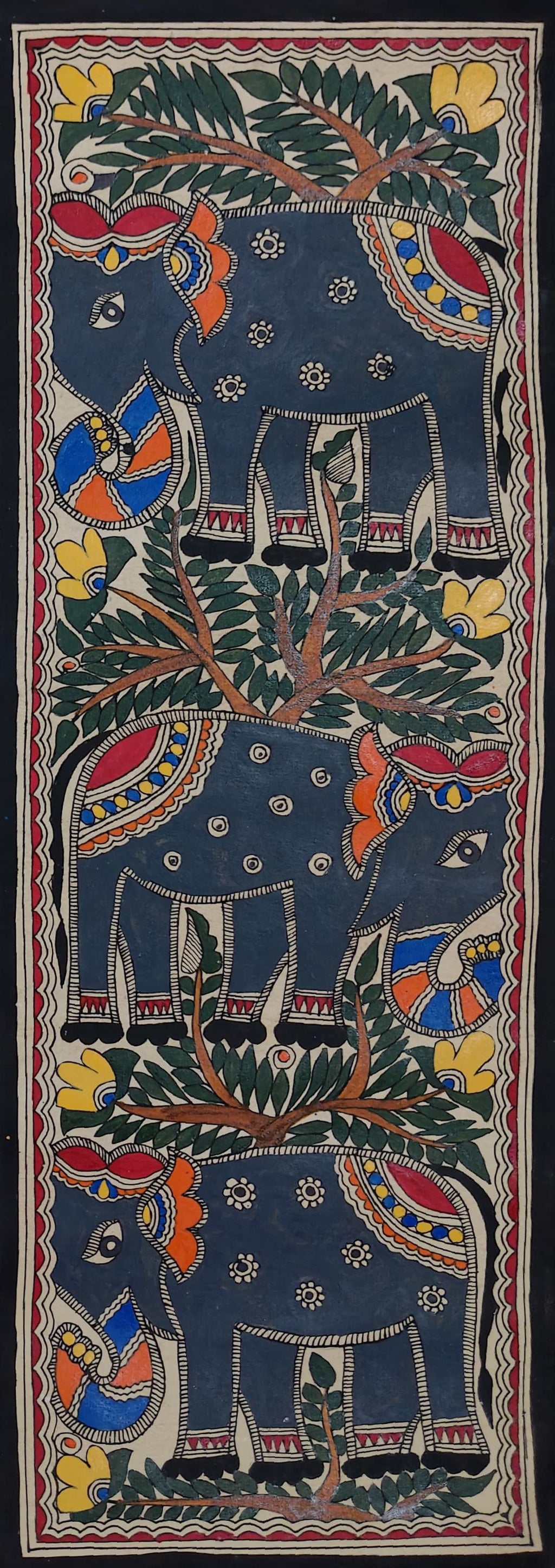 Elephants in Madhubani by Ambika Devi Thumbnail