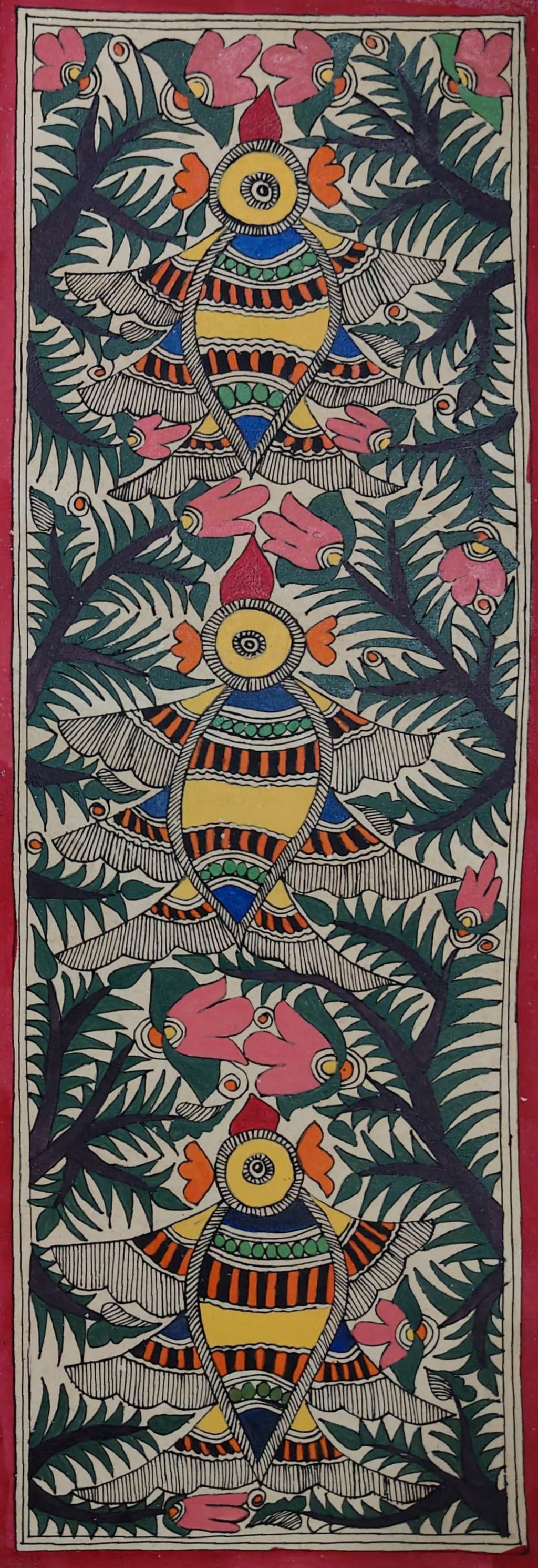 3 Majestic Birds in Madhubani by Ambika Devi Thumbnail