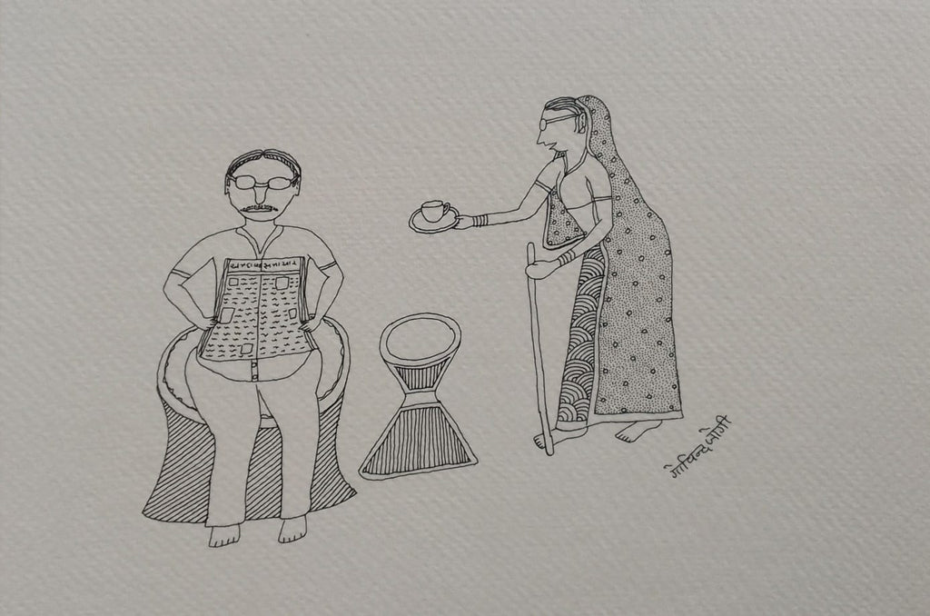 Elderly Couple in Jogi Art by Govind Bhai Bharthri Thumbnail