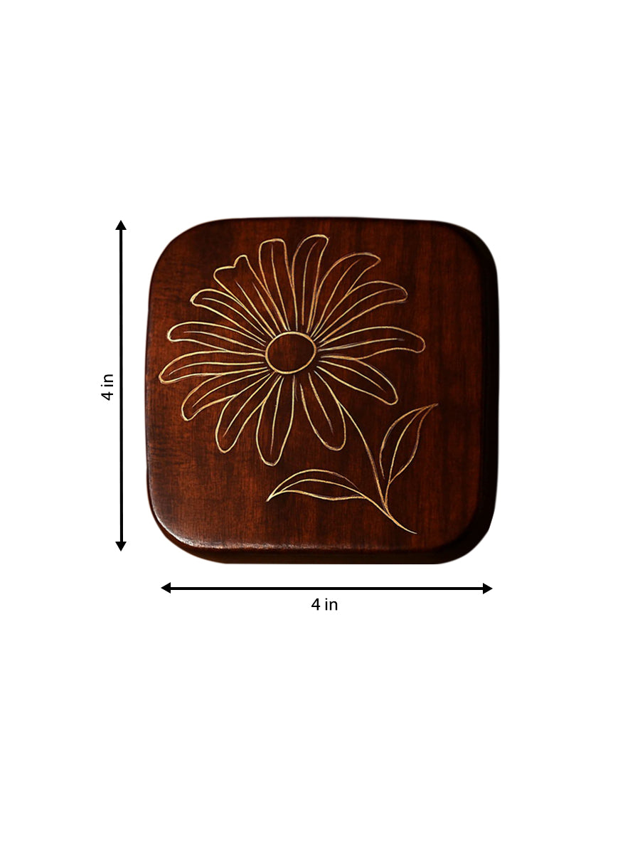 Floral Tea Coasters: Set of 5 with Stand in Tarkashi by Gaurav Shakya Thumbnail