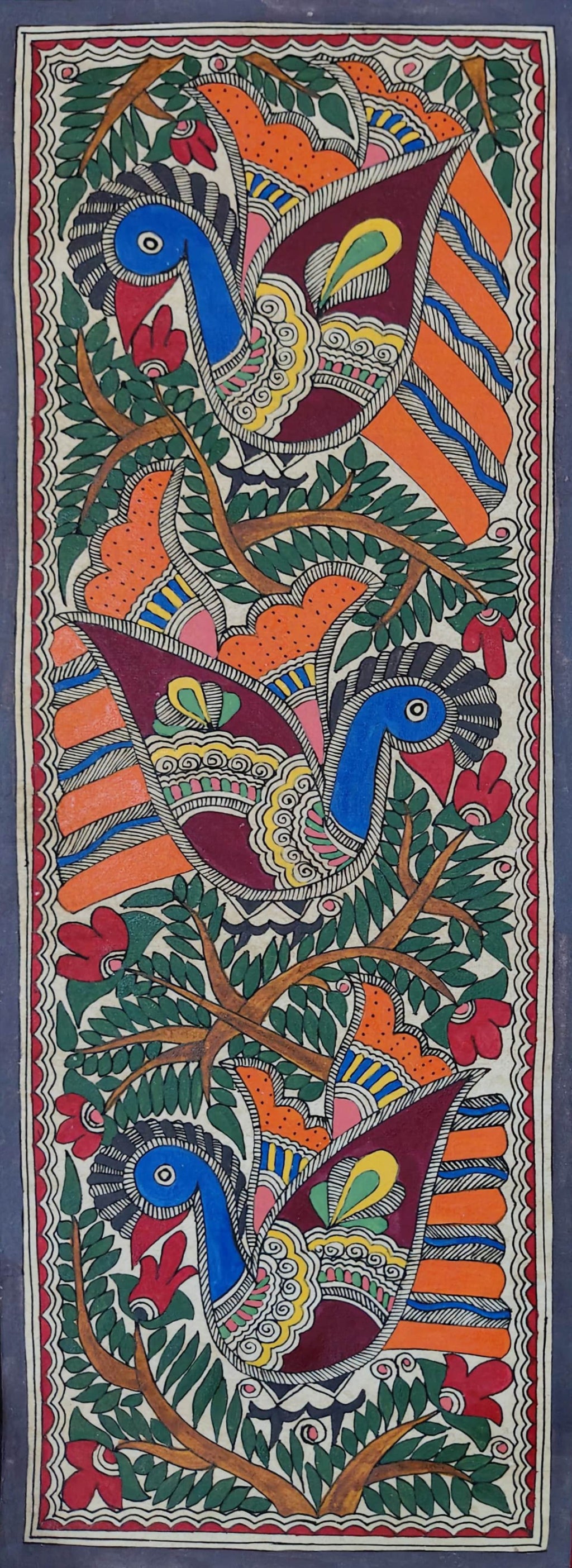 Peacock in Madhubani by Ambika Devi Thumbnail