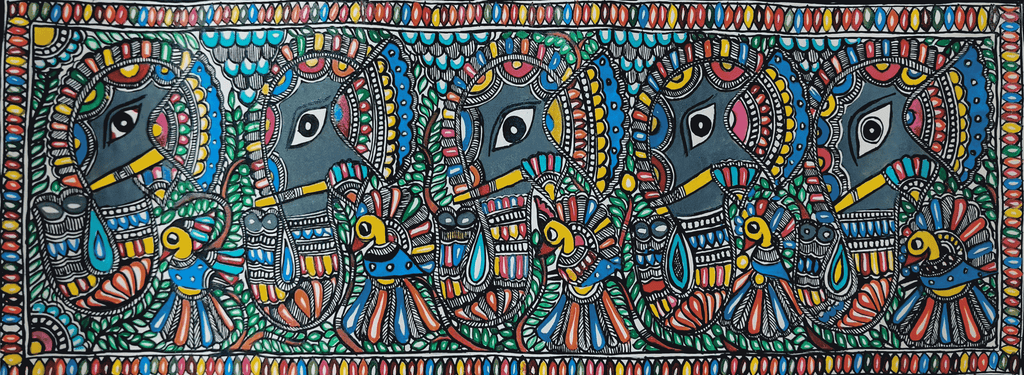 Elephant & Birds in Madhubani by Ambika Devi Thumbnail