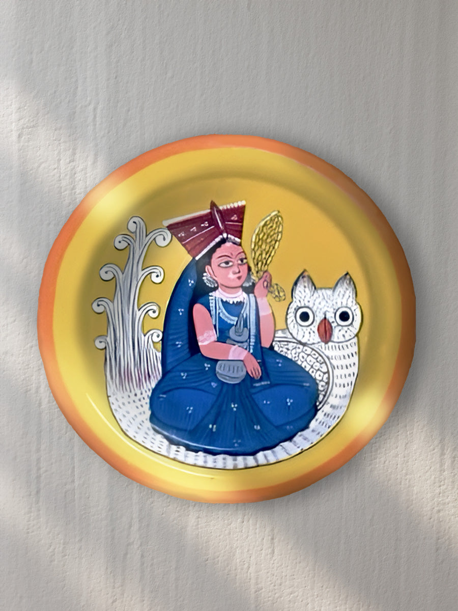  Goddess Lakshmi Kalighat Plate art by Hasir Chitrakar for Sale