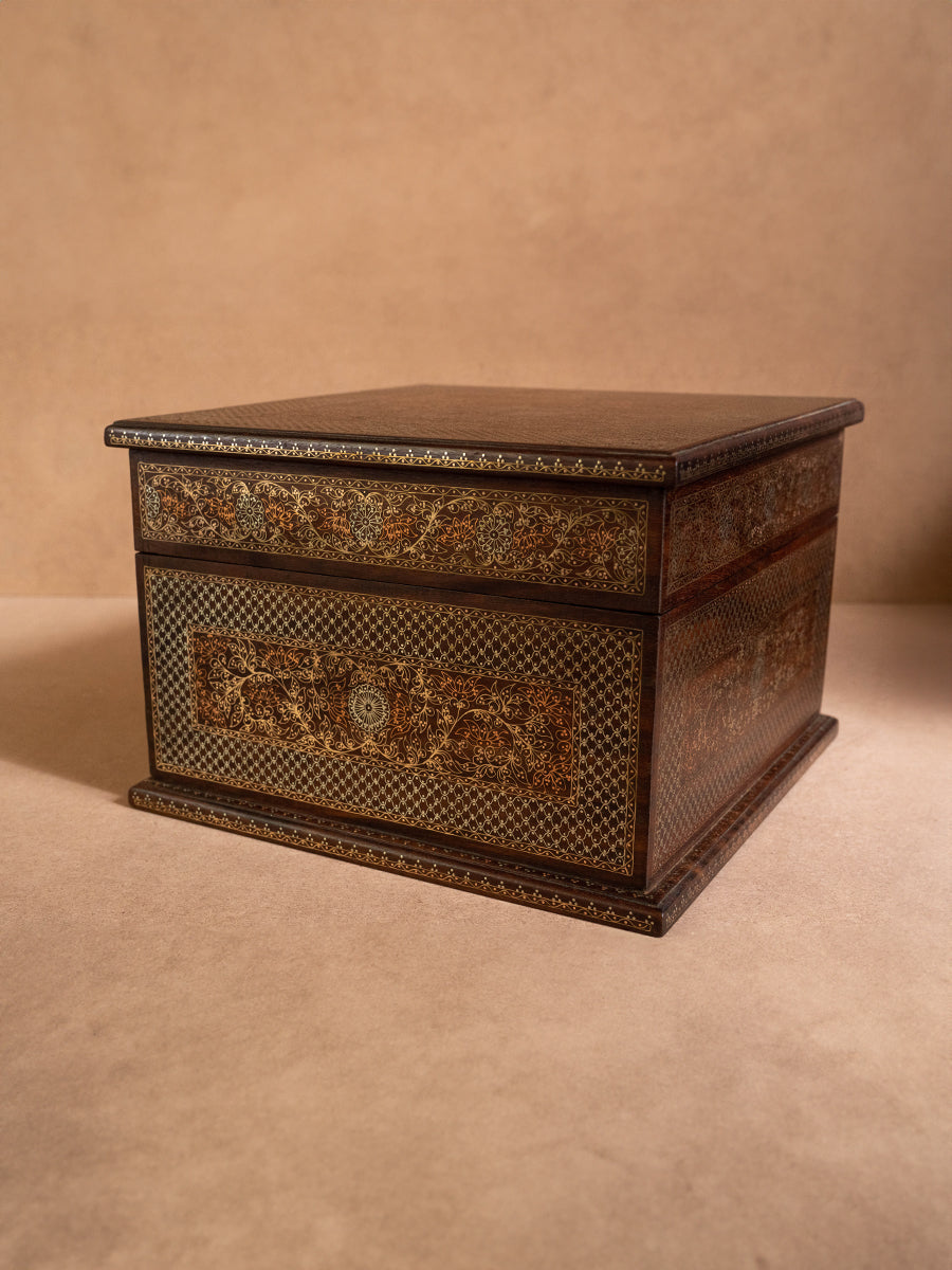 Royal Blooms: Tarkashi Wooden box by Mohan Lal Sharma for sale