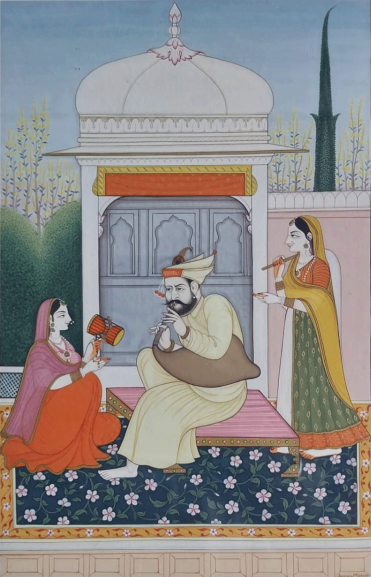 A Scene from the Raagmala Series: Kangra Miniature by Anshu Mohan Thumbnail