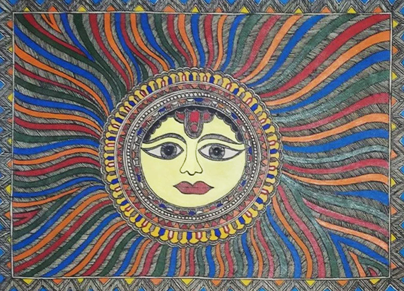 Surya devta: The Sun God Madhubani Painting by Ambika Devi Thumbnail