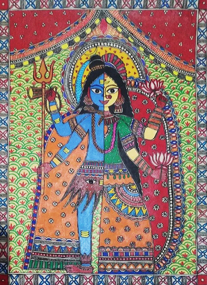 Ardhanareshwara Madhubani Painting By Ambika Devi Thumbnail