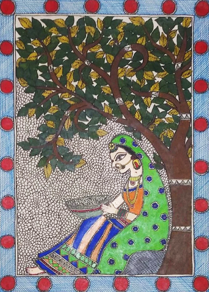 Vivid Reverie: Ambika Devi's 'Tree of Life' Madhubani Painting Thumbnail