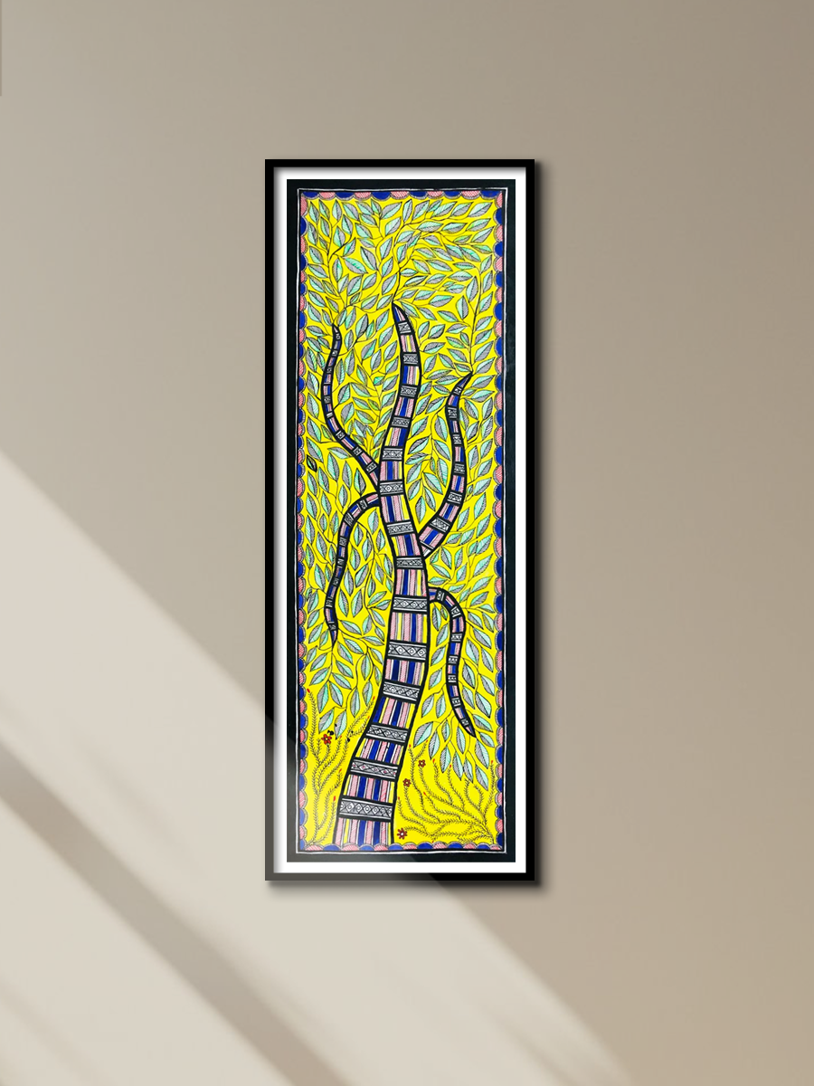 Shades of Serenity: The Tree of Life Unveiled Madhubani Painting by Ambika Devi