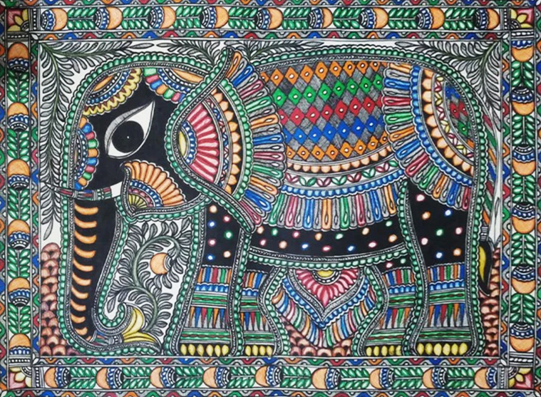 Royal Elephant Madhubani Painting By Ambika Devi Thumbnail