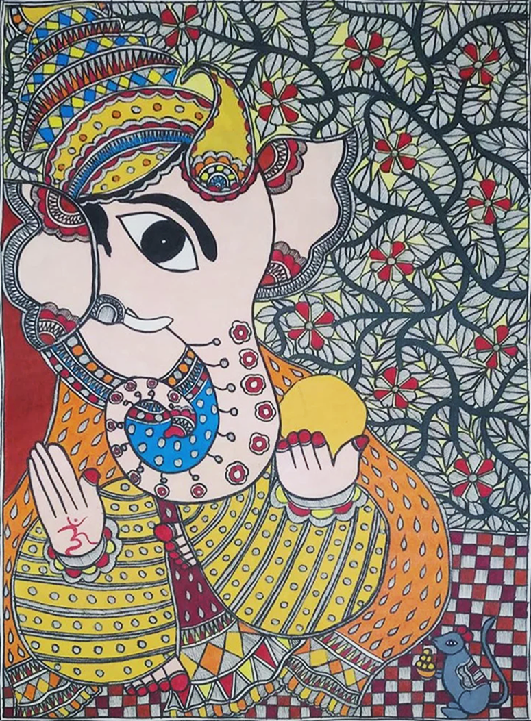 Ganesha Madhubani Painting By Ambika Devi Thumbnail