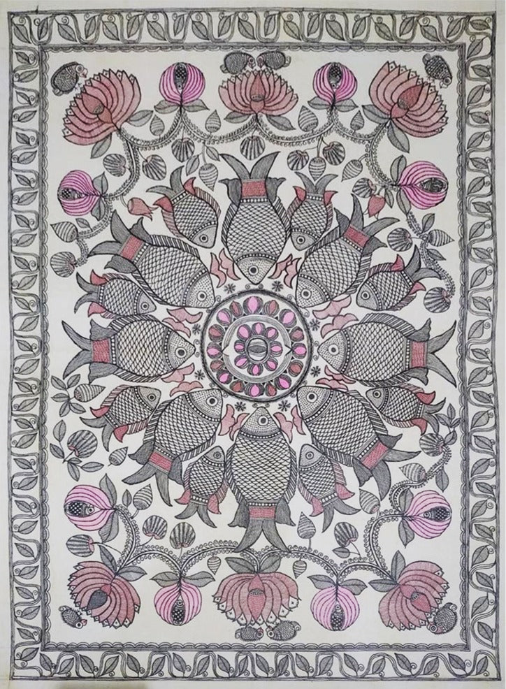 Fishes Madhubani Painting By Ambika Devi Thumbnail