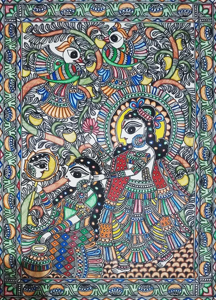 Sita and Rama Madhubani painting by Ambika Devi Thumbnail