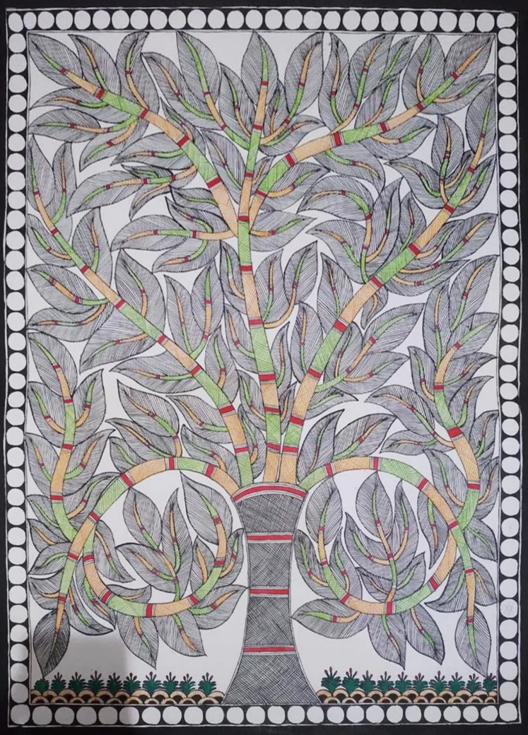 Tree of Life Madhubani painting by Ambika Devi Thumbnail