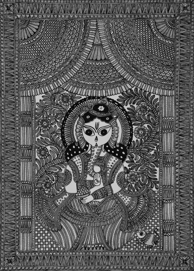 Ganesha Madhubani Painting By Ambika Devi Thumbnail