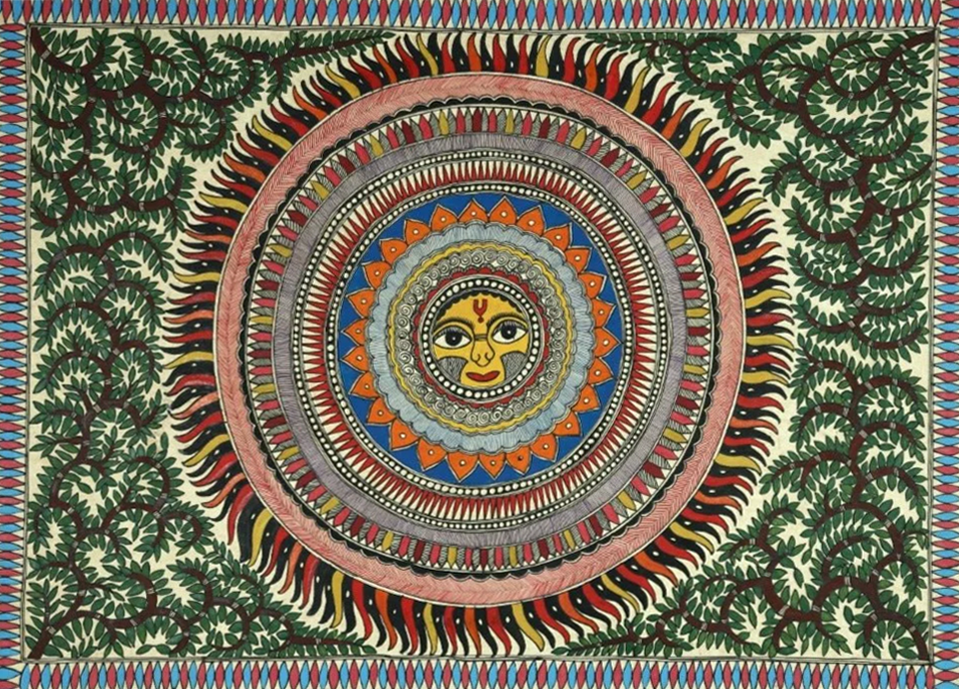 Shining Sun Madhubani Painting by Ambika Devi Thumbnail