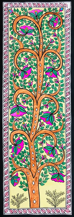 Blooming Splendour: A Radiant Tree in Madhubani Harmony by Ambika Devi