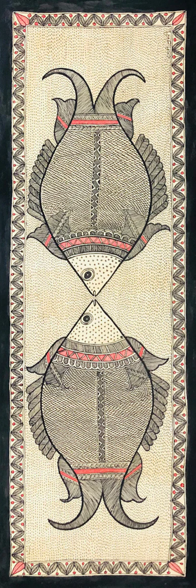 Aquatic Symphony: Dual Beauties of Water Madhubani Painting by Ambika Devi Thumbnail