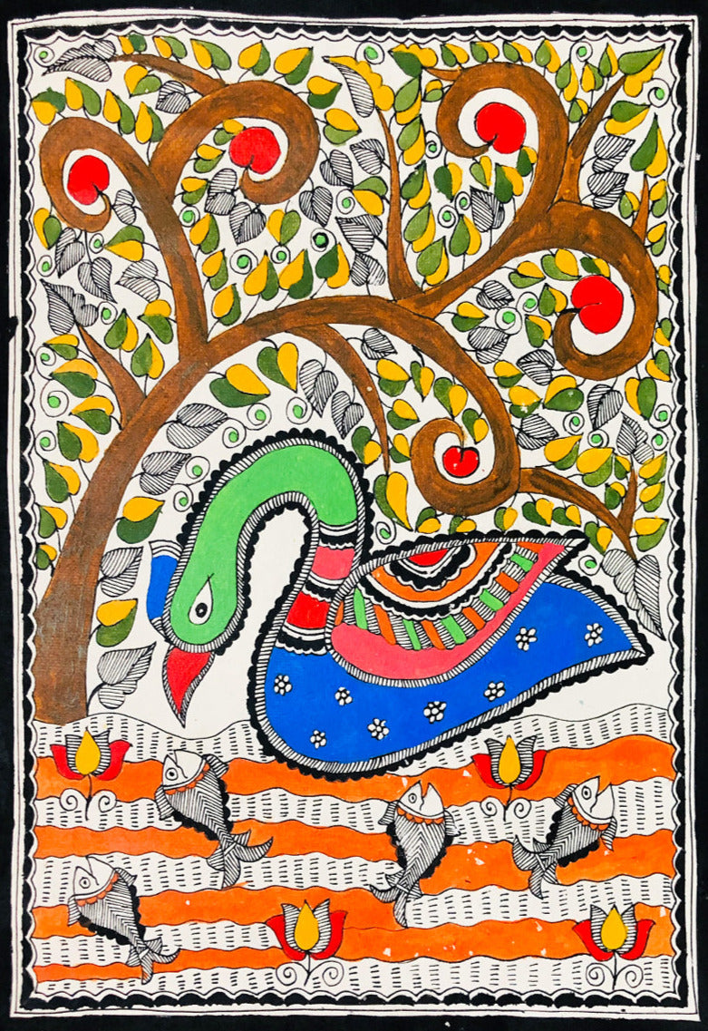 Aquatic Symphony, Madhubani Painting by Ambika Devi Thumbnail