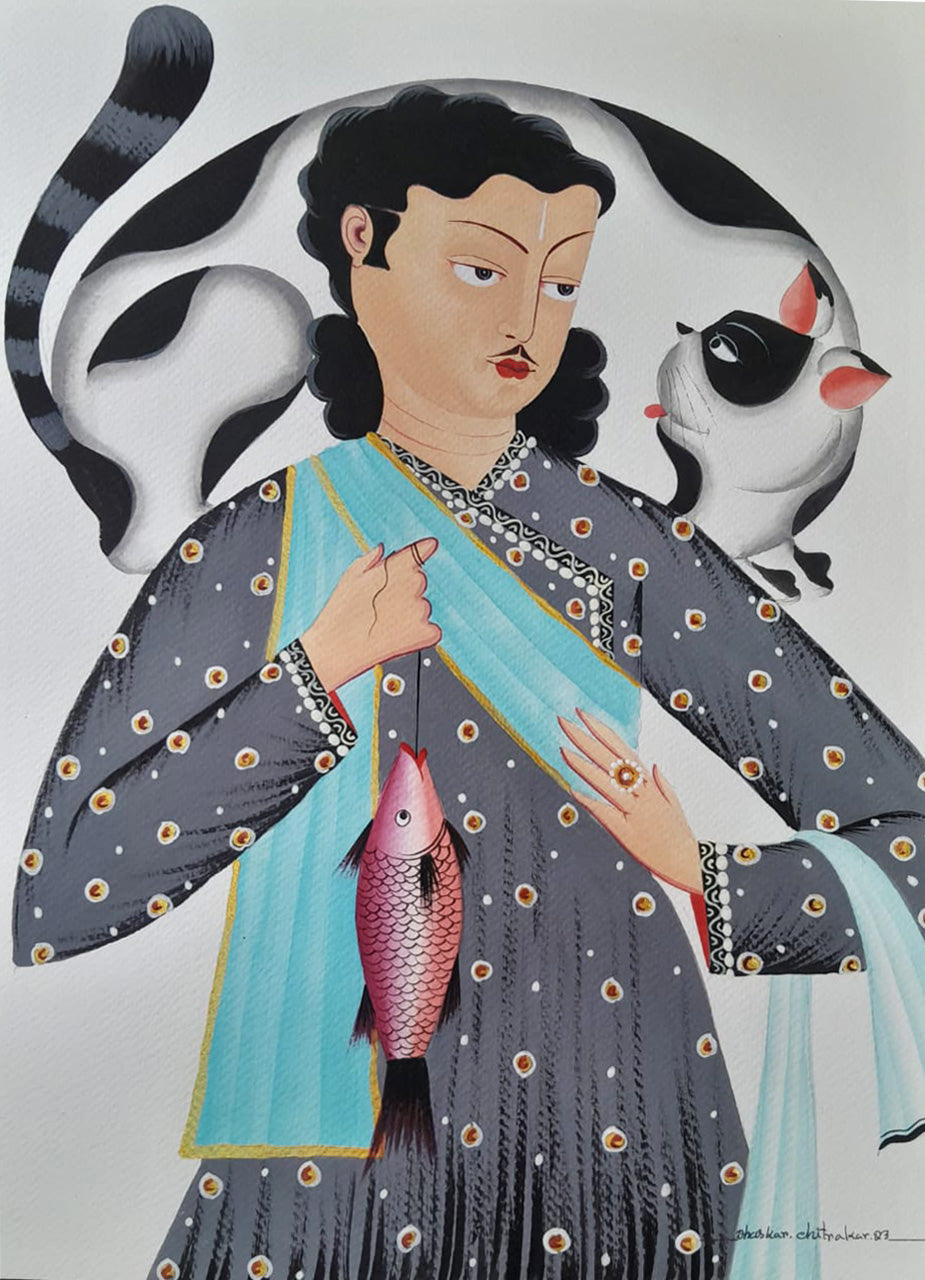 Babu and his Fish in Kalighat by Bhaskar Chitrakar Thumbnail