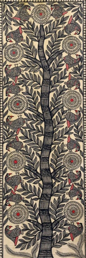 Madhubani Painting of Birds on Branches by Ambika Devi Thumbnail