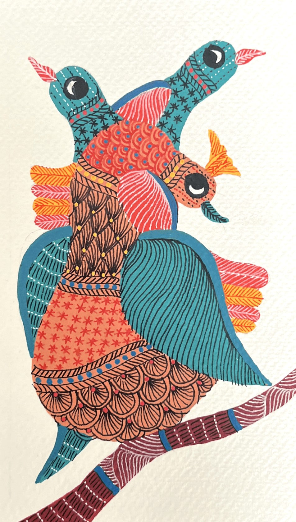 Birds with Peacock In Gond by Kailash Pradhan Thumbnail
