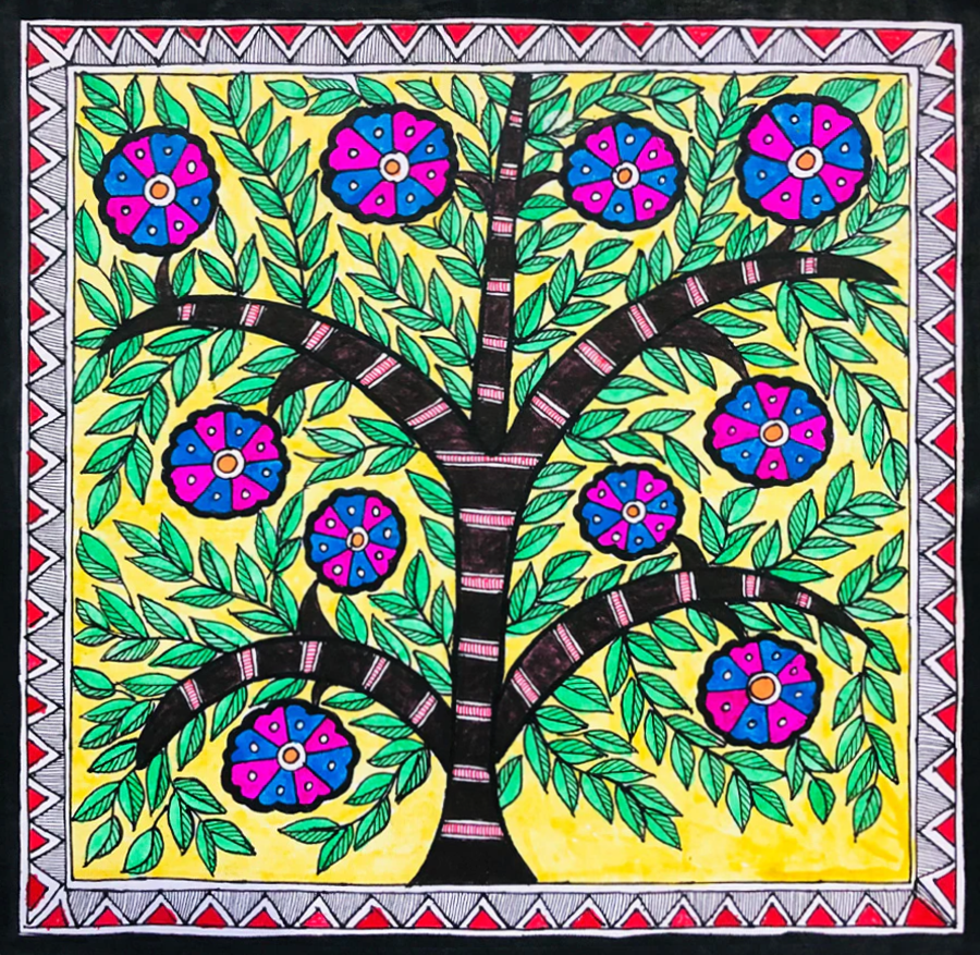 Blending Traditions: A Tale of Unity in a Madhubani Painting by Ambika Devi Thumbnail