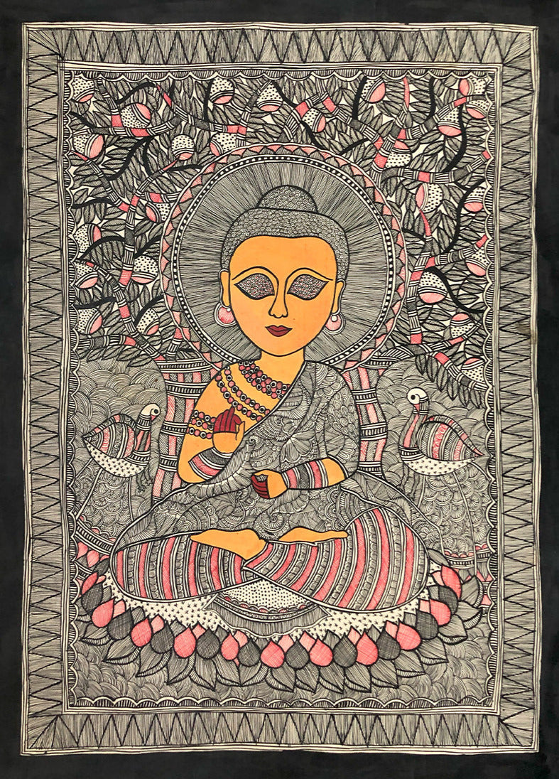 Buddha's Tranquility, Madhubani by Ambika devi Thumbnail