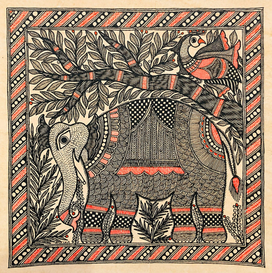 Companions of the Nature - Vintage tales of Woodlands, Madhubani Art by Ambika Devi Thumbnail