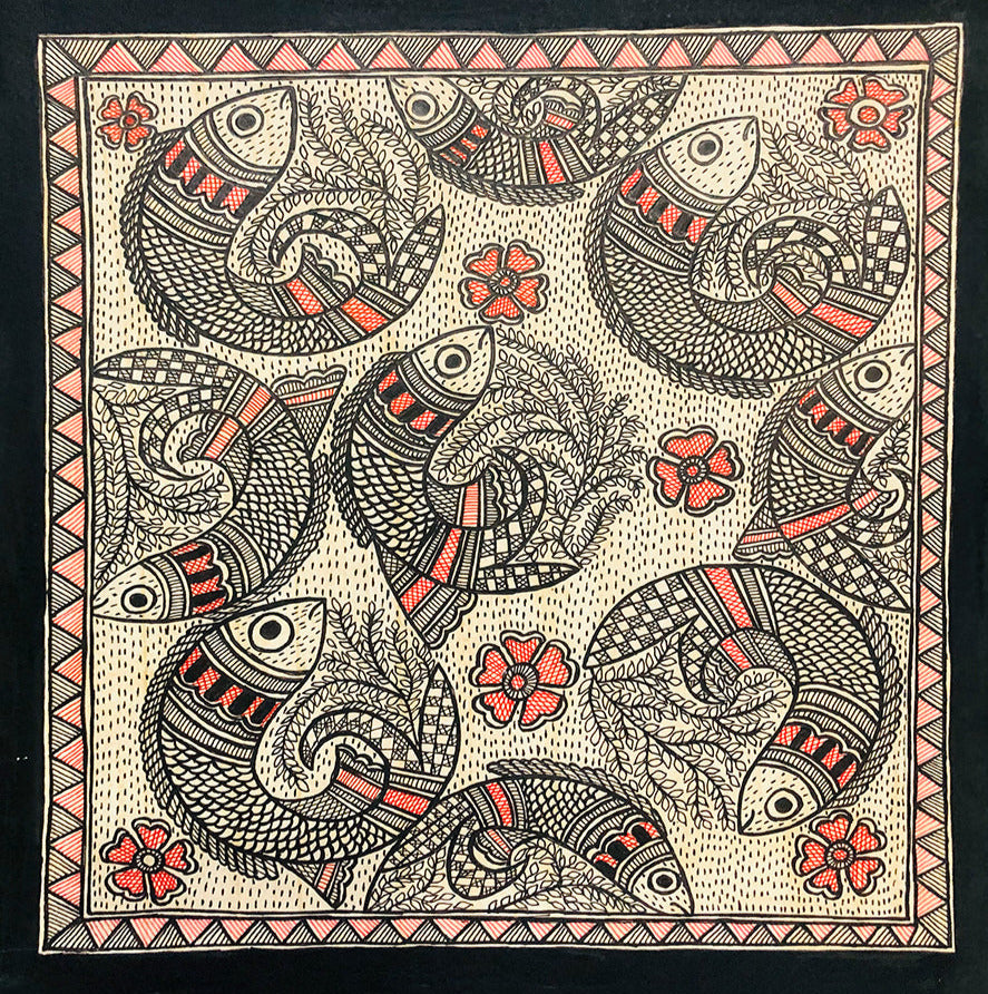 Contoured Elegance - Harmony in Madhubani, Madhubani Painting by Ambika Devi Thumbnail