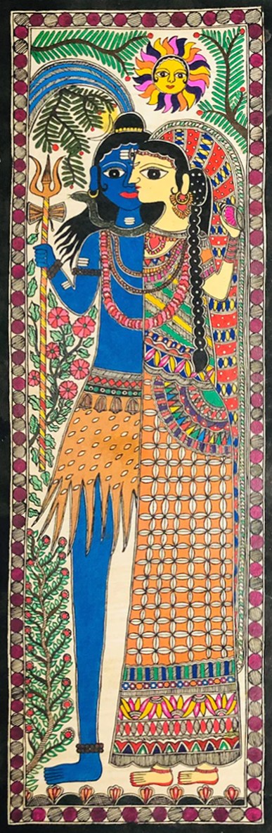 Cosmic Dance: Symphony of Love Madhubani Painting by Ambika Devi Thumbnail