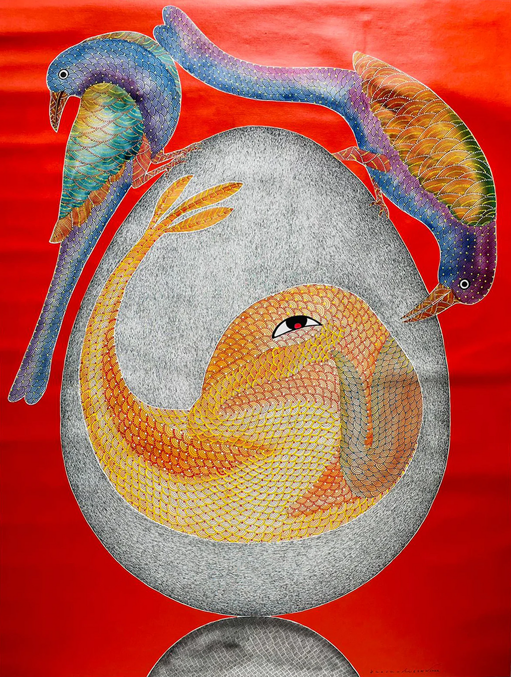 Bird Hatching: Egg and Embryo in Gond by Venkat Shyam Thumbnail